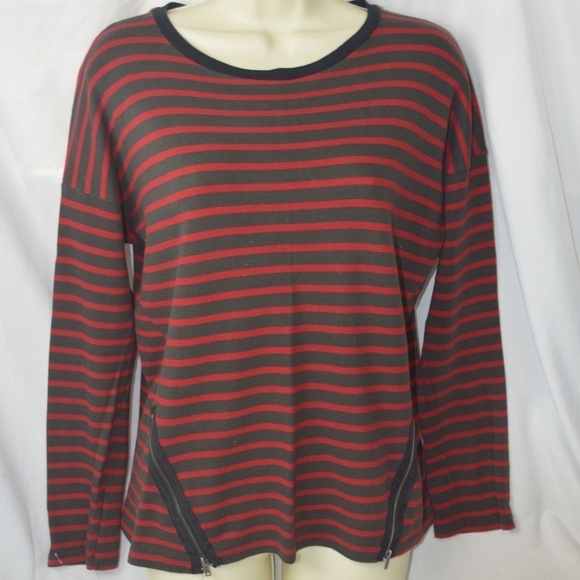 Zara Truflac Womens Grey & Red Striped L/S T-Shirt - Picture 1 of 3